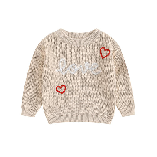 Baby Girl Cute Long Sleeve Crew Neck Love Embroidery Sweater Toddler Valentine Outfits
